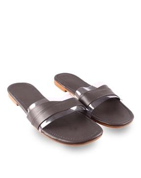 round-toe slip-on flat sandals