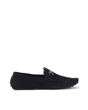 round-toe slip-on loafers with metal accent