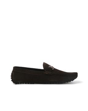 round-toe slip-on loafers with metal accent