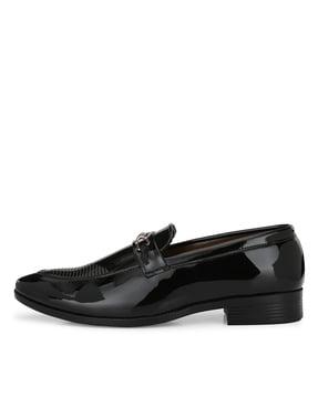 round-toe slip-on shoes with metal accent