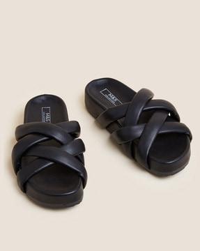 round-toe slip-on slides slippers