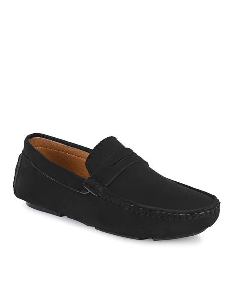 round-toe suede penny loafers