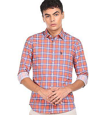 rounded cuff check casual shirt