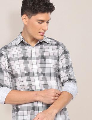 rounded cuff checked casual shirt