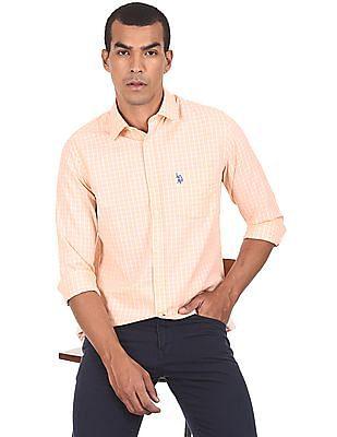 rounded cuff cotton check casual shirt