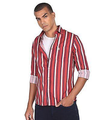 rounded cuff striped casual shirt