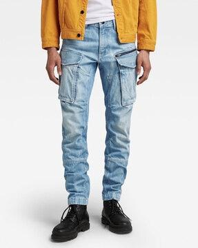 rovic zip 3d mid-wash tapered cargo jeans