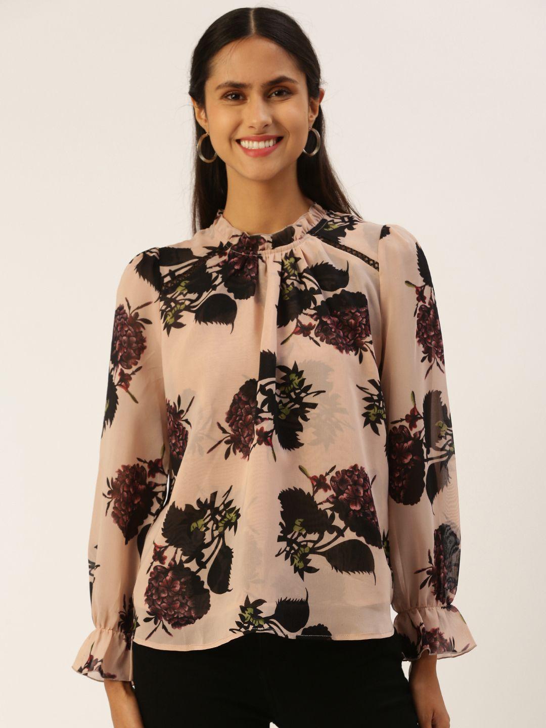 roving mode floral printed georgette regular top