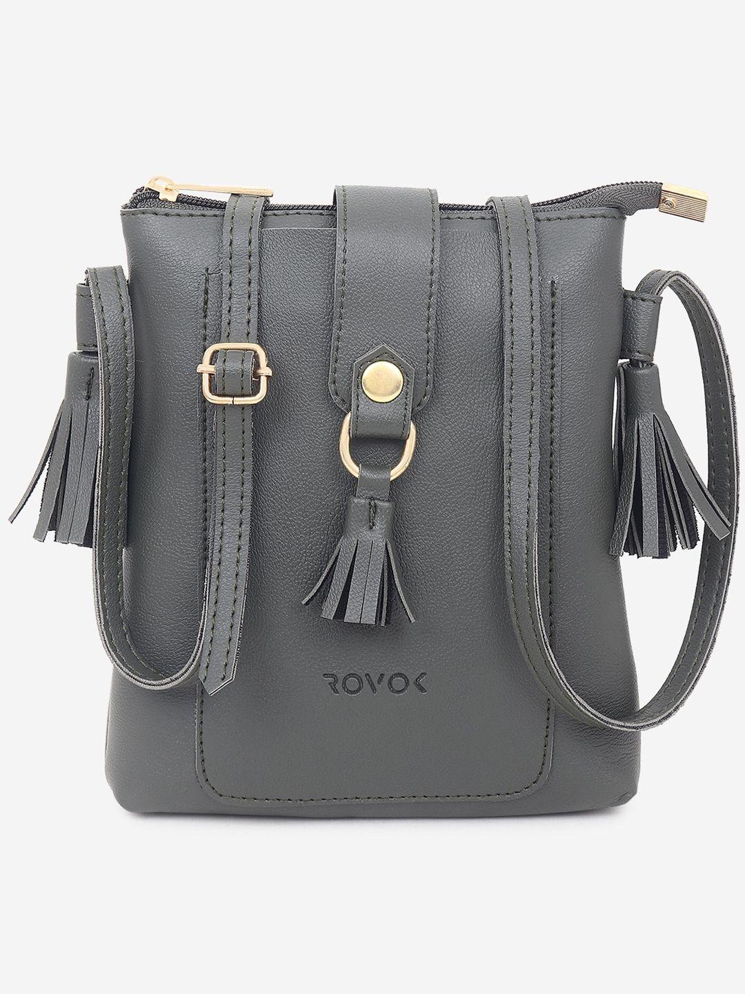 rovok women pu structured sling bag with tasselled