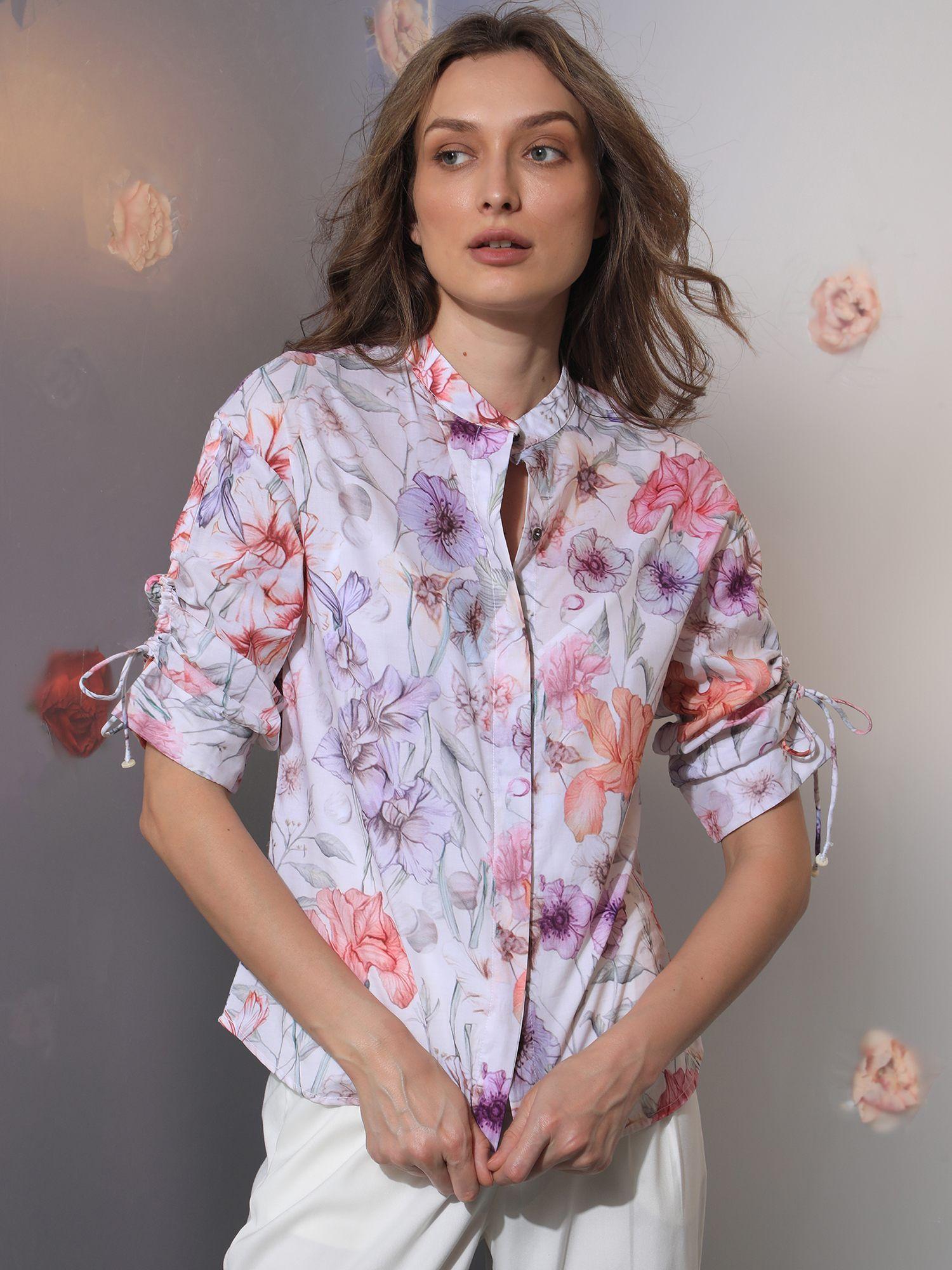 roxy soft floral tie up shirt