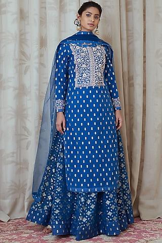 royal blue embroidered kurta set