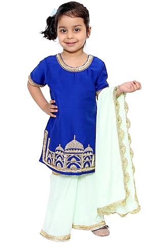 royal blue hand embroidered kurta set for girls