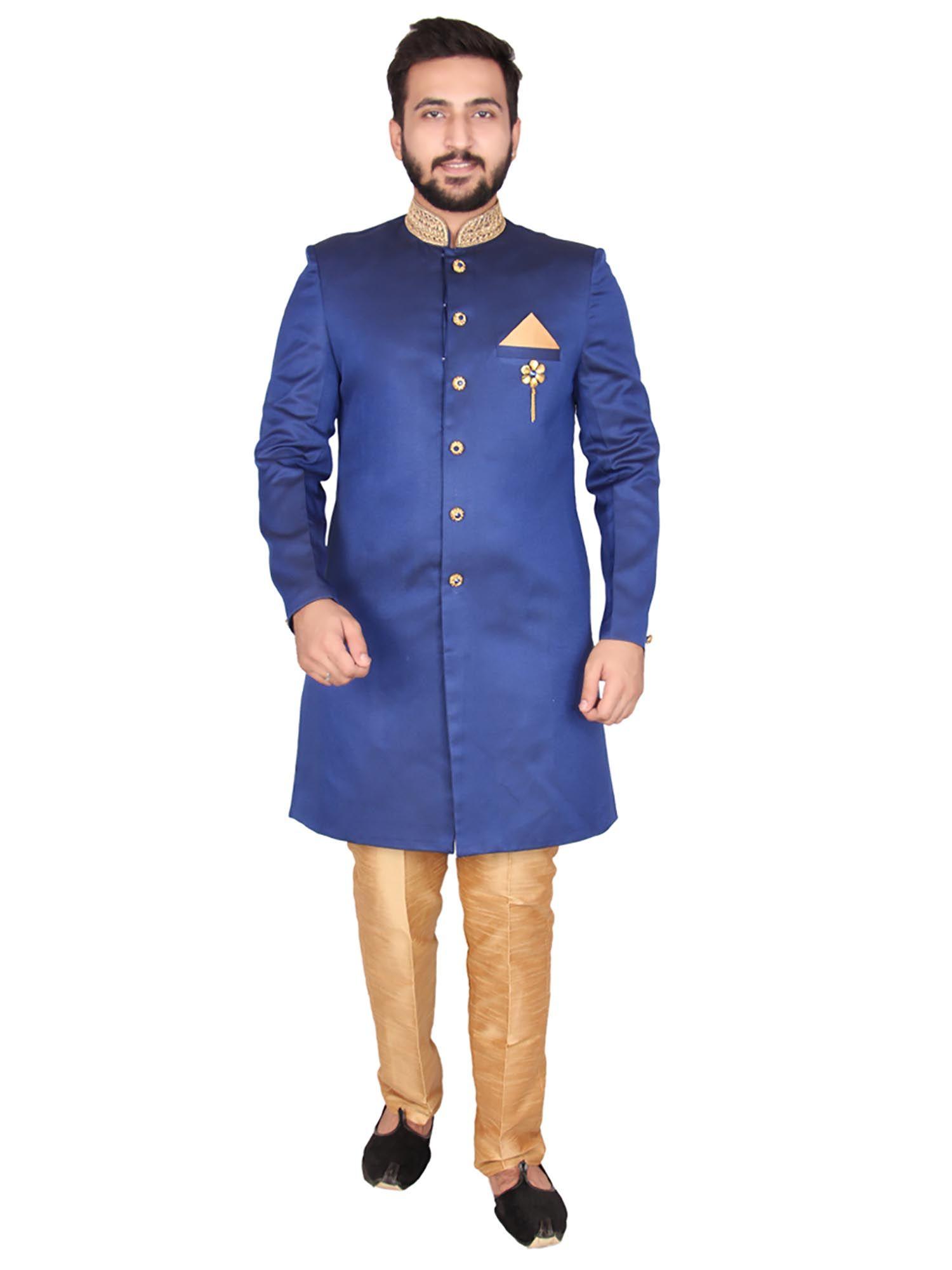 royal blue indo western sherwani (set of 2)