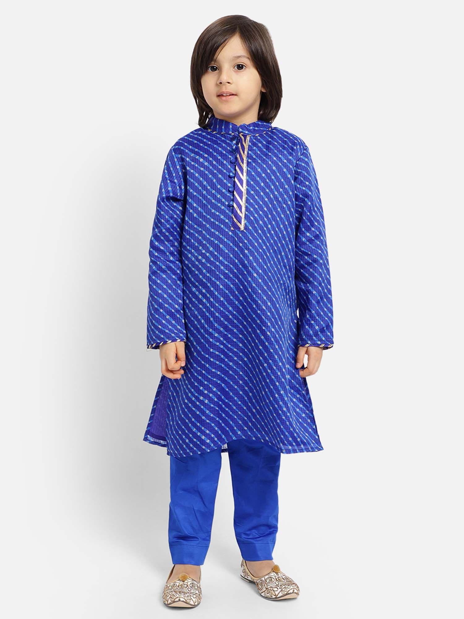 royal blue printed full sleeve kurta pajama (set of 2)