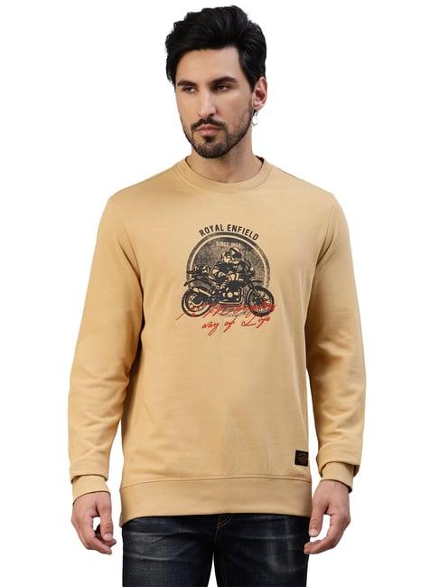 royal enfield light khaki regular fit printed sweatshirt