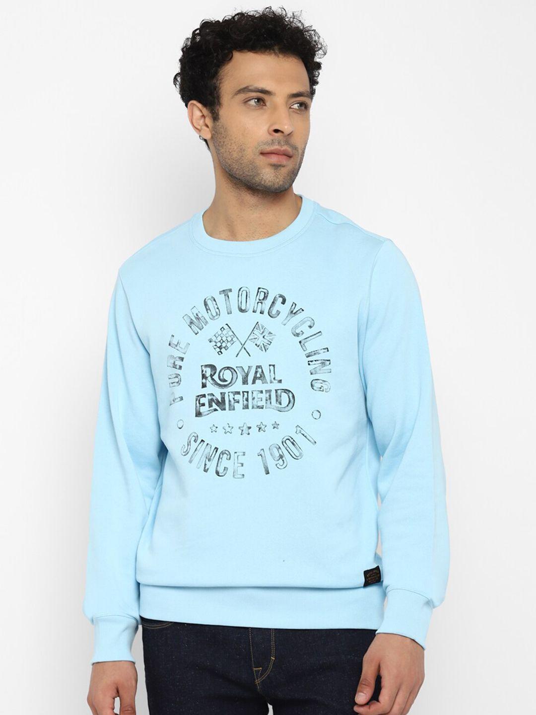 royal enfield men blue printed sweatshirt