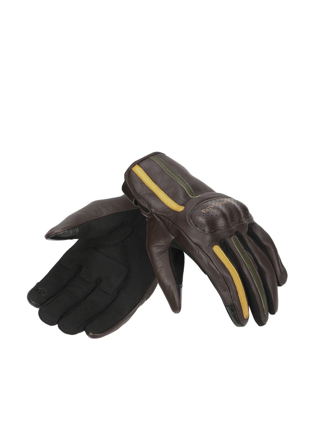 royal enfield men brown & olive green gritty leather riding gloves