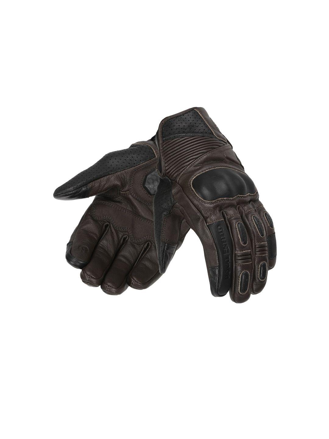 royal enfield men brown solid leather vamos riding gloves