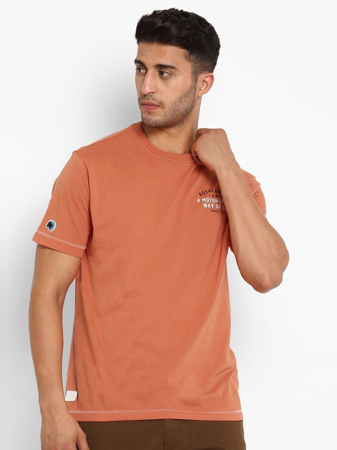 royal enfield men orange biker printed t-shirt