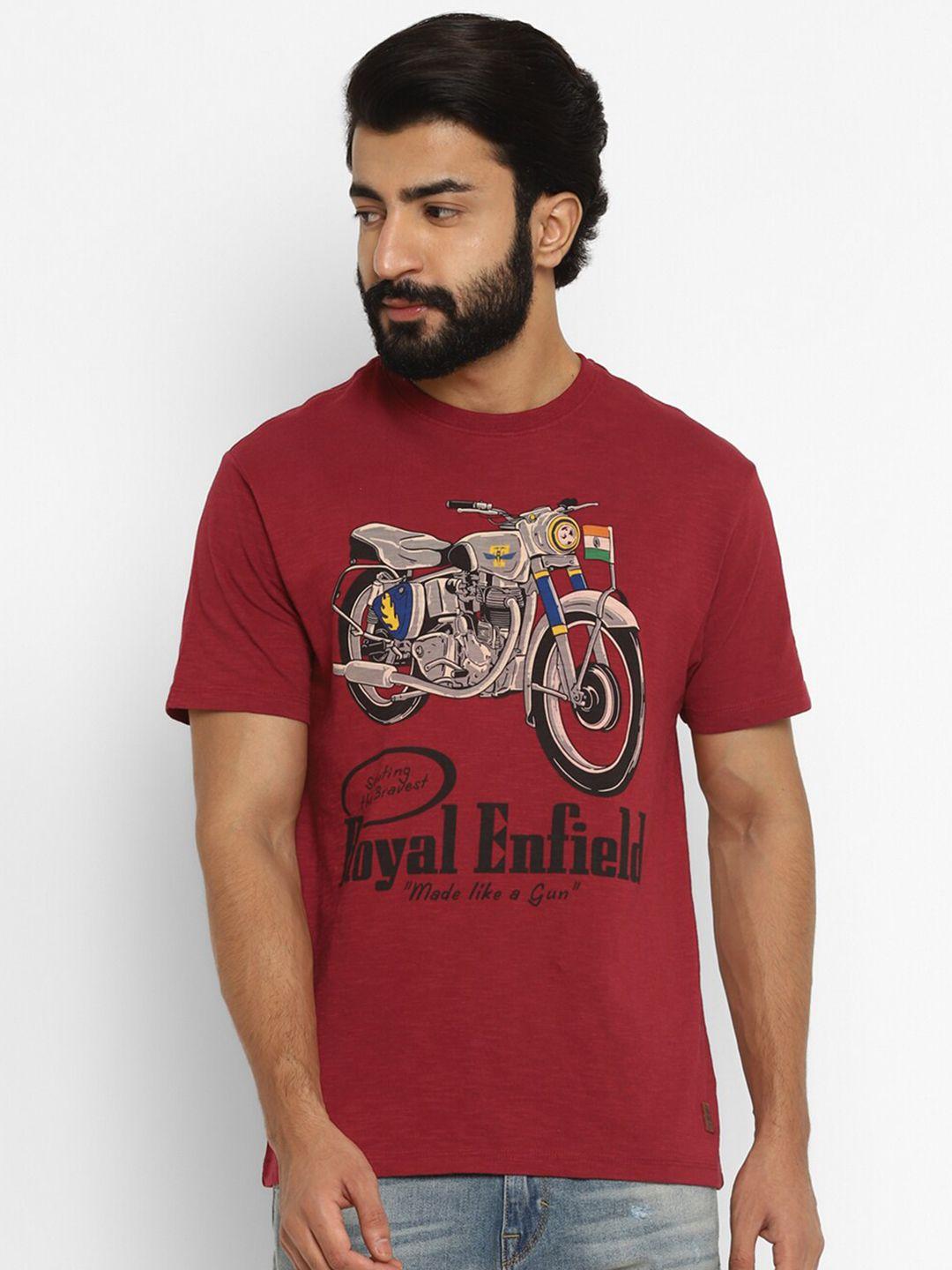 royal enfield men red typography printed pockets t-shirt
