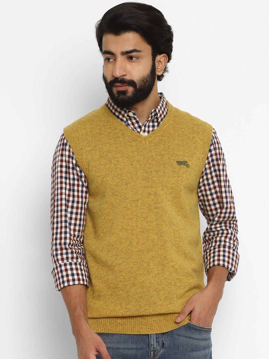 royal enfield men yellow solid v-neck sweater vest