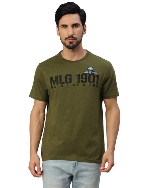 royal enfield military pride olive regular fit printed crew t-shirt