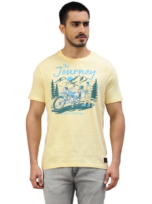 royal enfield mountain trail light yellow regular fit printed crew t-shirt