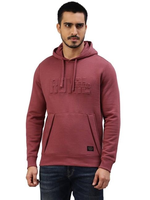 royal enfield onion pink regular fit logo print hooded sweatshirt
