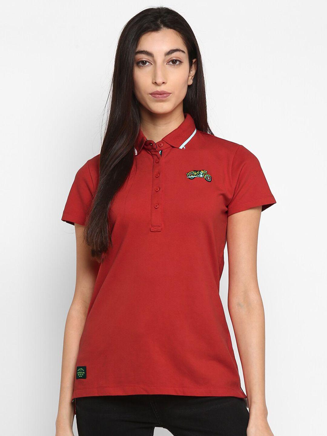 royal enfield women red polo collar t-shirt