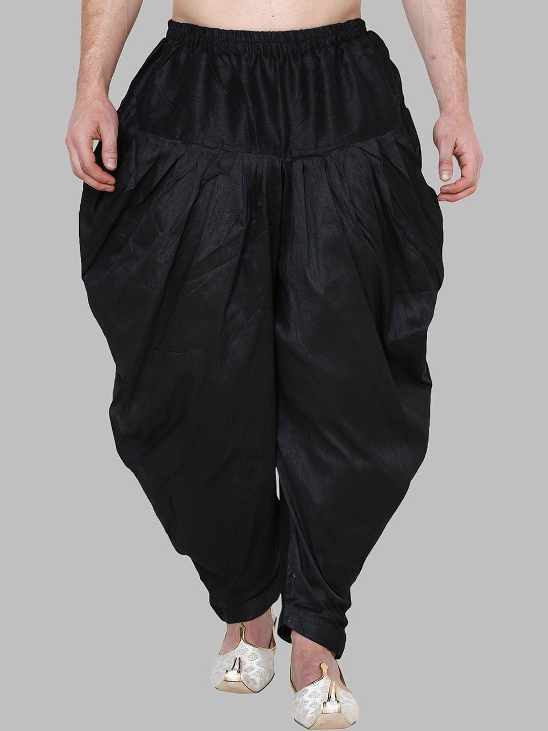 royal kurta men black solid loose-fit silk patiala salwar
