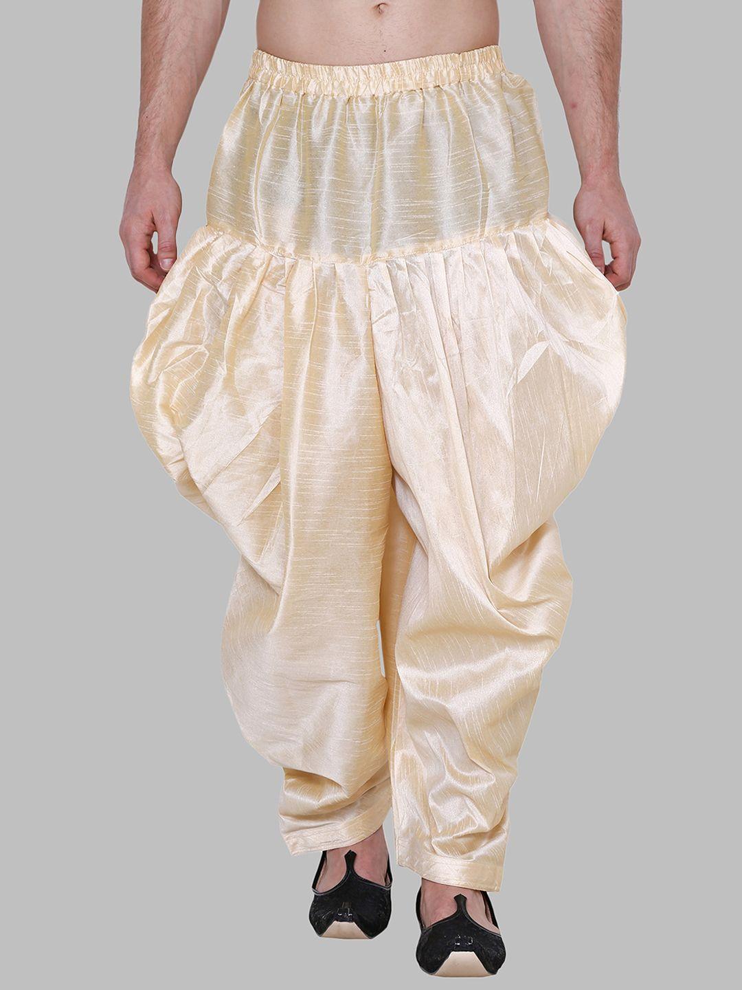 royal kurta men cream-coloured solid silk patiala salwar