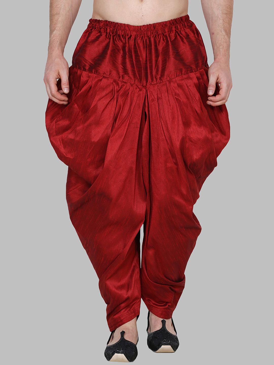 royal kurta men maroon solid silk loose-fit spatiala salwar