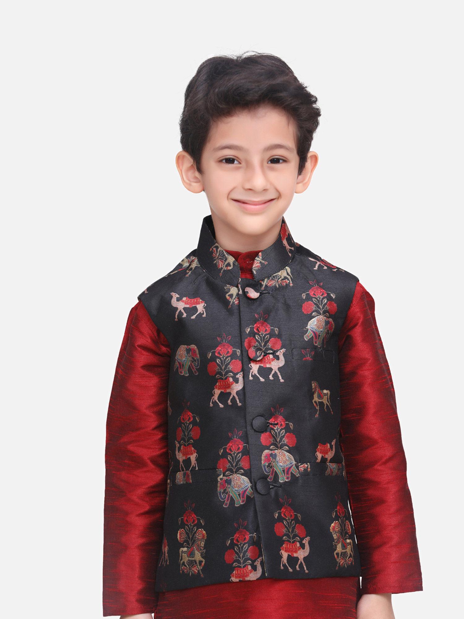 royal motif digital print nehru jacket printed