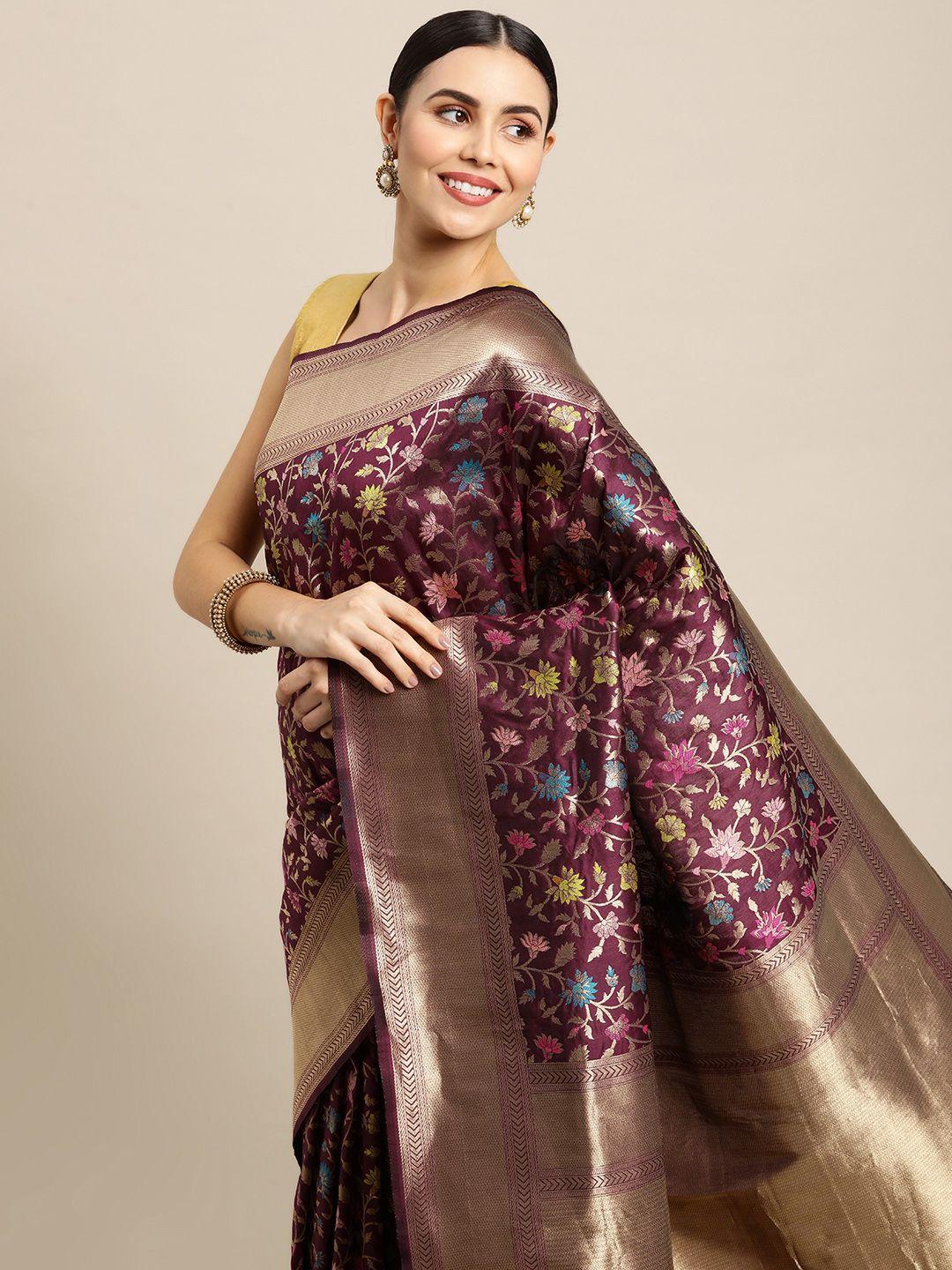 royal rajgharana saree burgundy & gold floral zari celebrity banarasi sarees