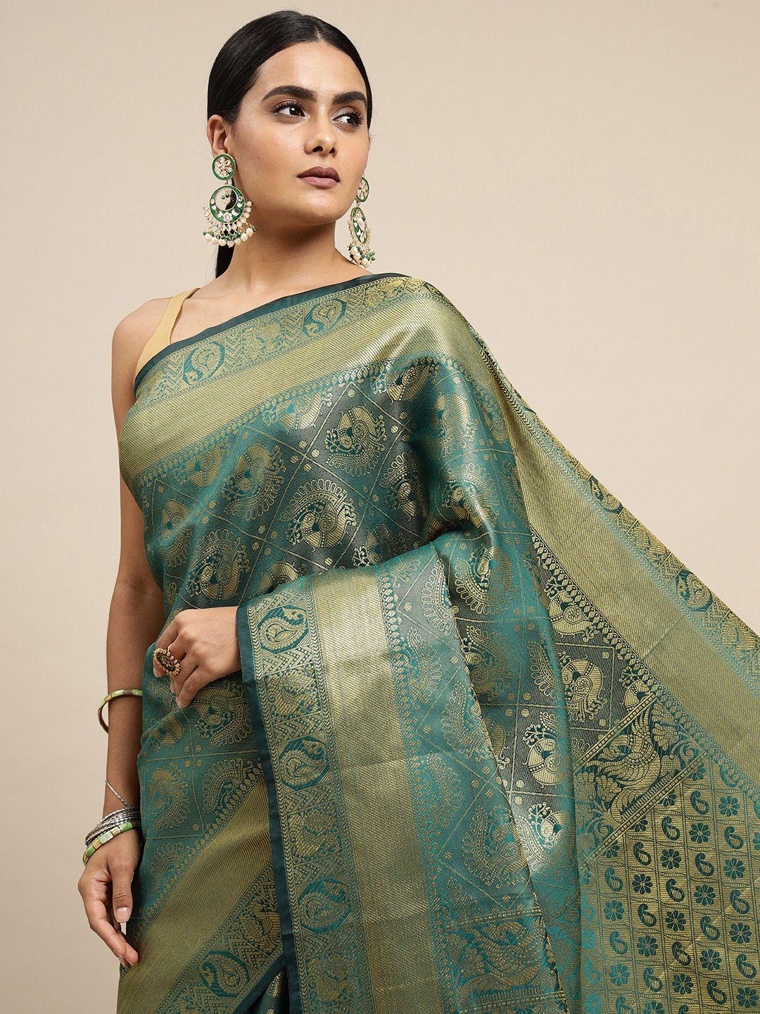 royal rajgharana saree green ethnic motifs zari silk blend banarasi sarees