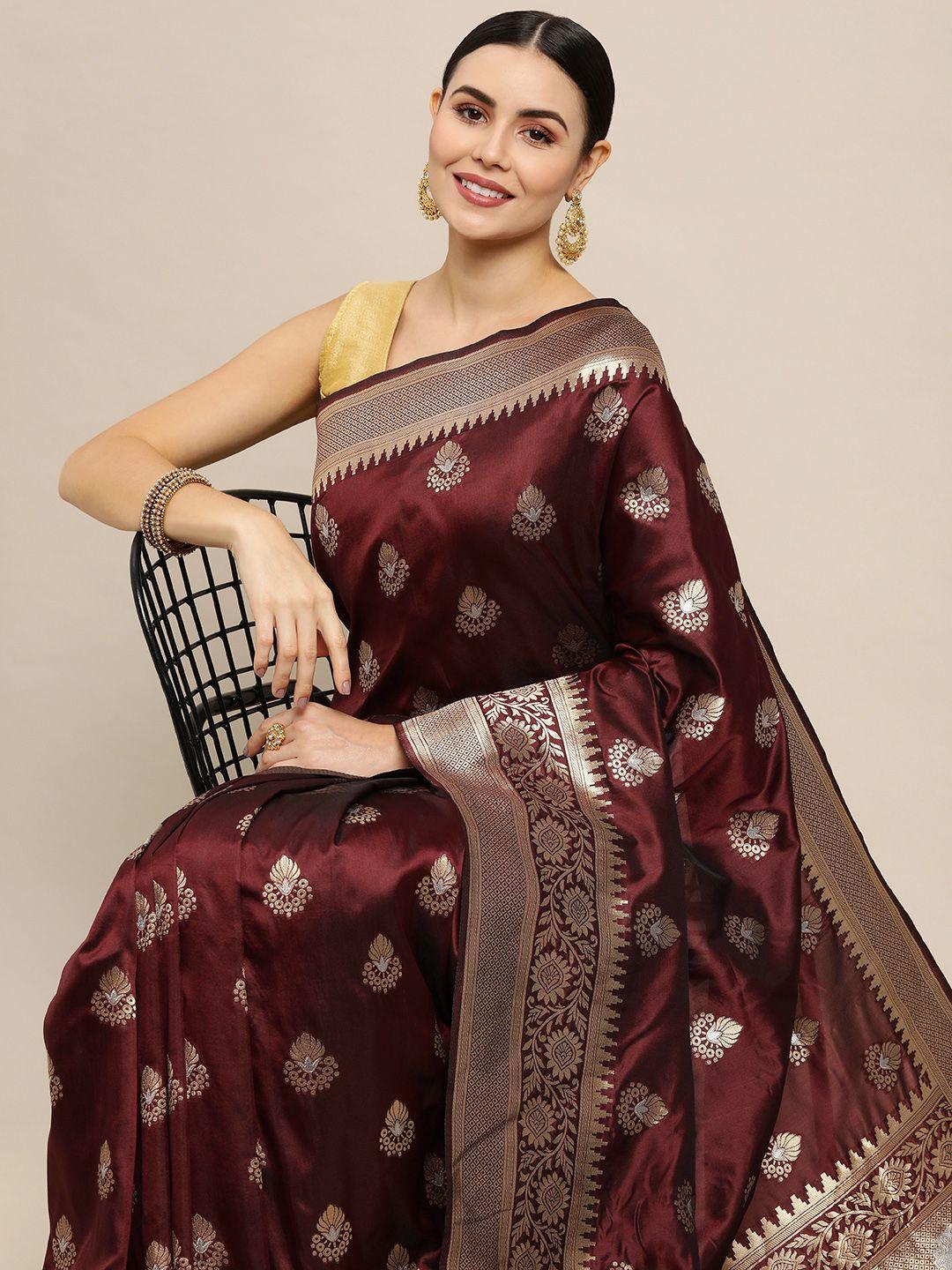 royal rajgharana saree maroon & gold ethnic zari silk blend celebrity banarasi sarees