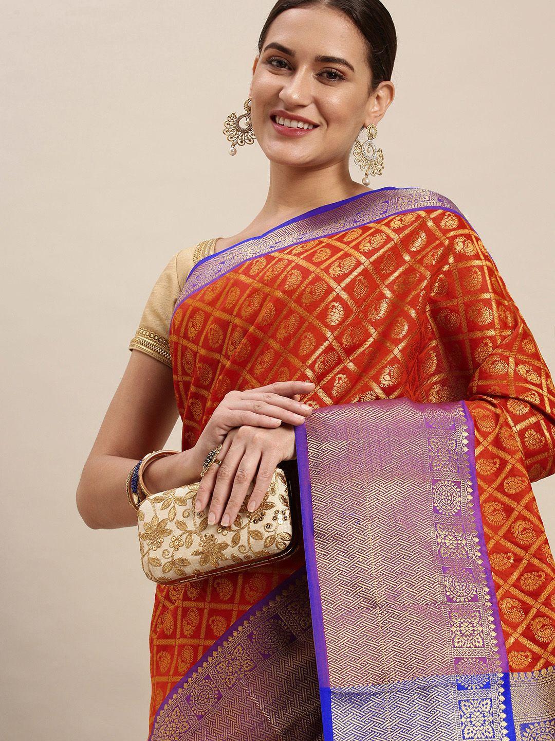 royal rajgharana saree red & gold ethnic motifs zari silk blend celebrity banarasi sarees
