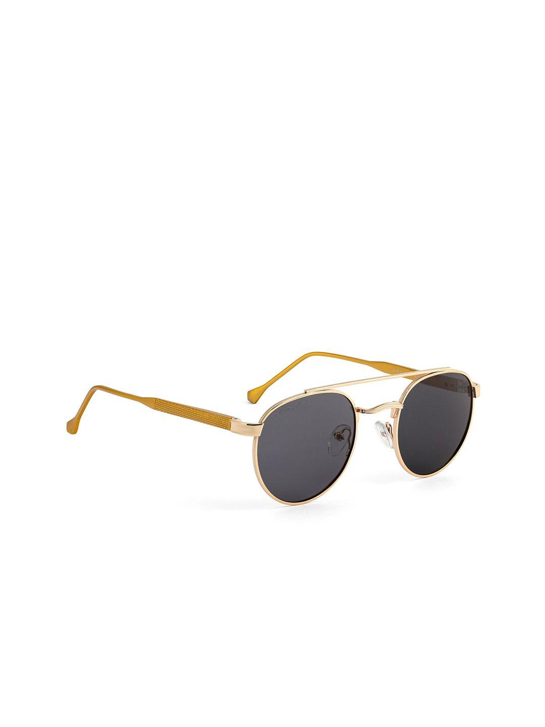 royal son unisex black lens & gold-toned round sunglasses with polarised lens