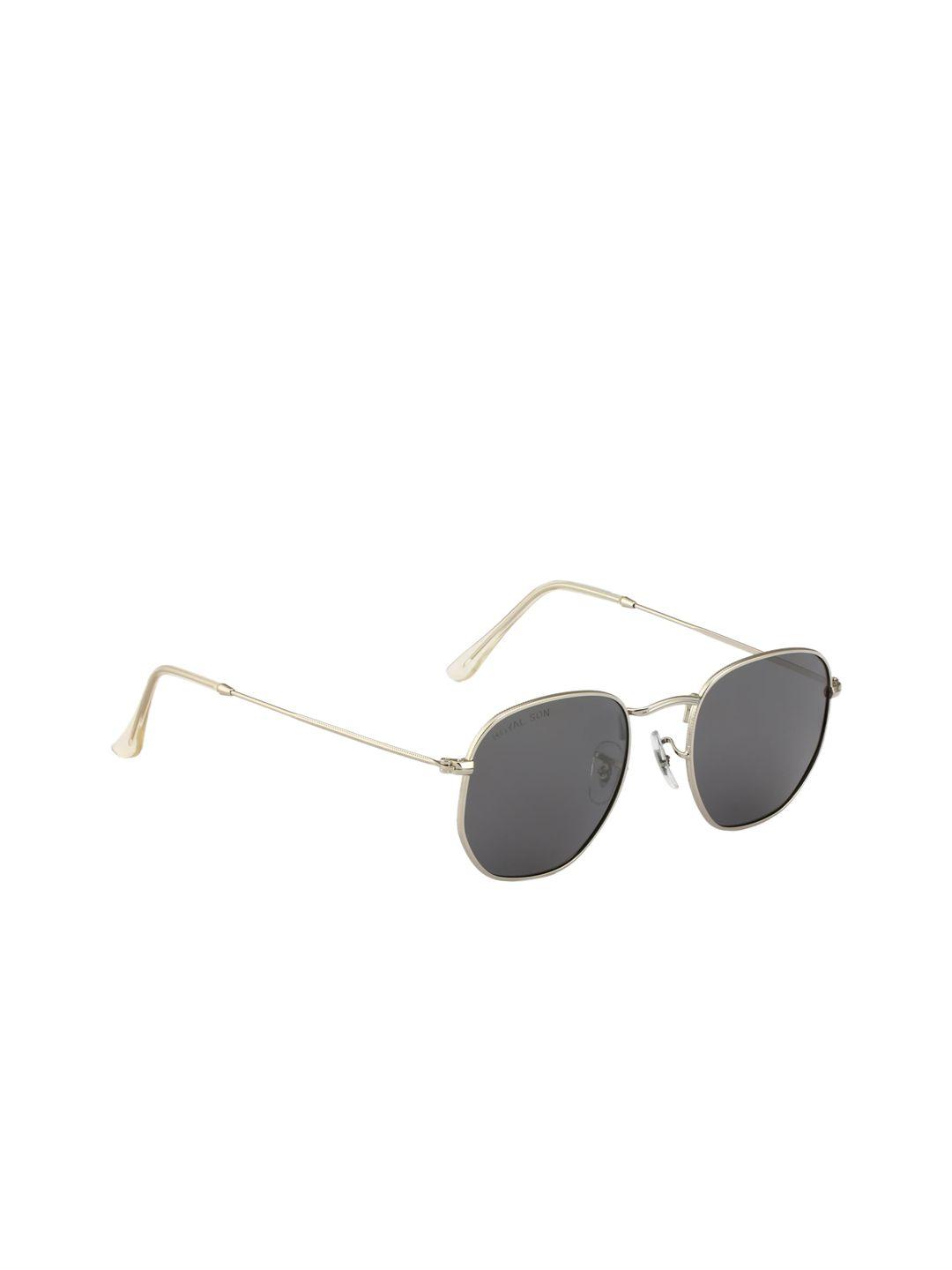 royal son unisex black lens & silver-toned oval sunglasses chi00108-c5