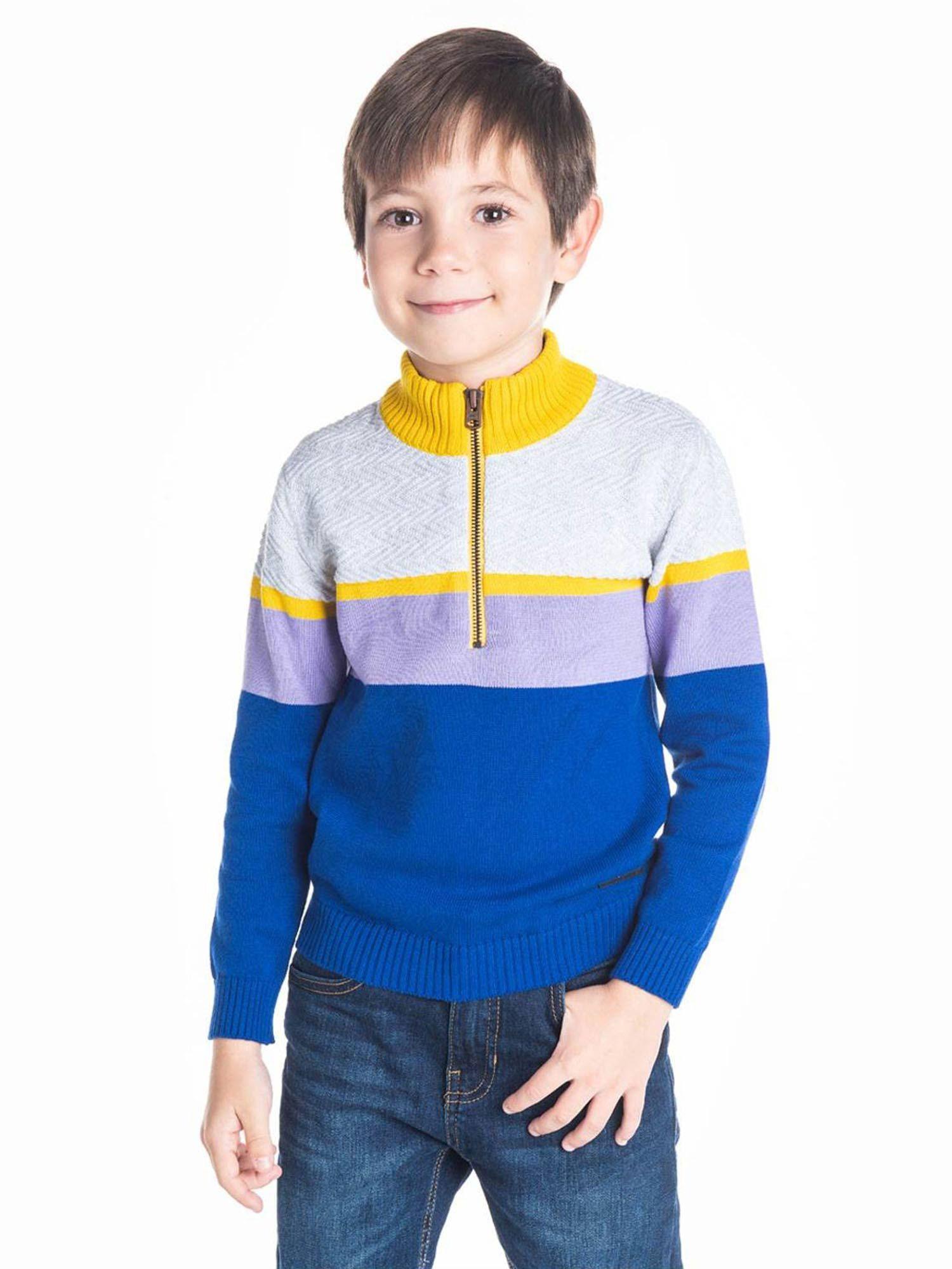 royal blue & mustard colorblocked mockneck sweater