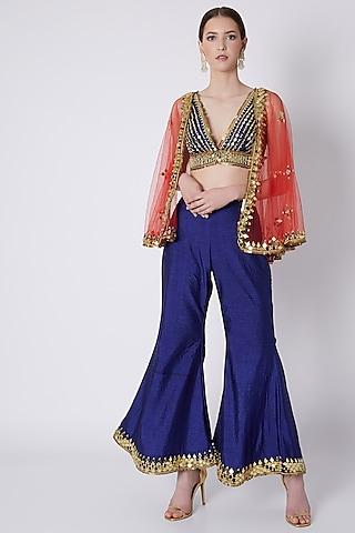 royal blue & red embroidered cape set