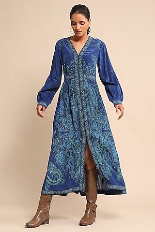 royal blue & turquoise viscose printed dress