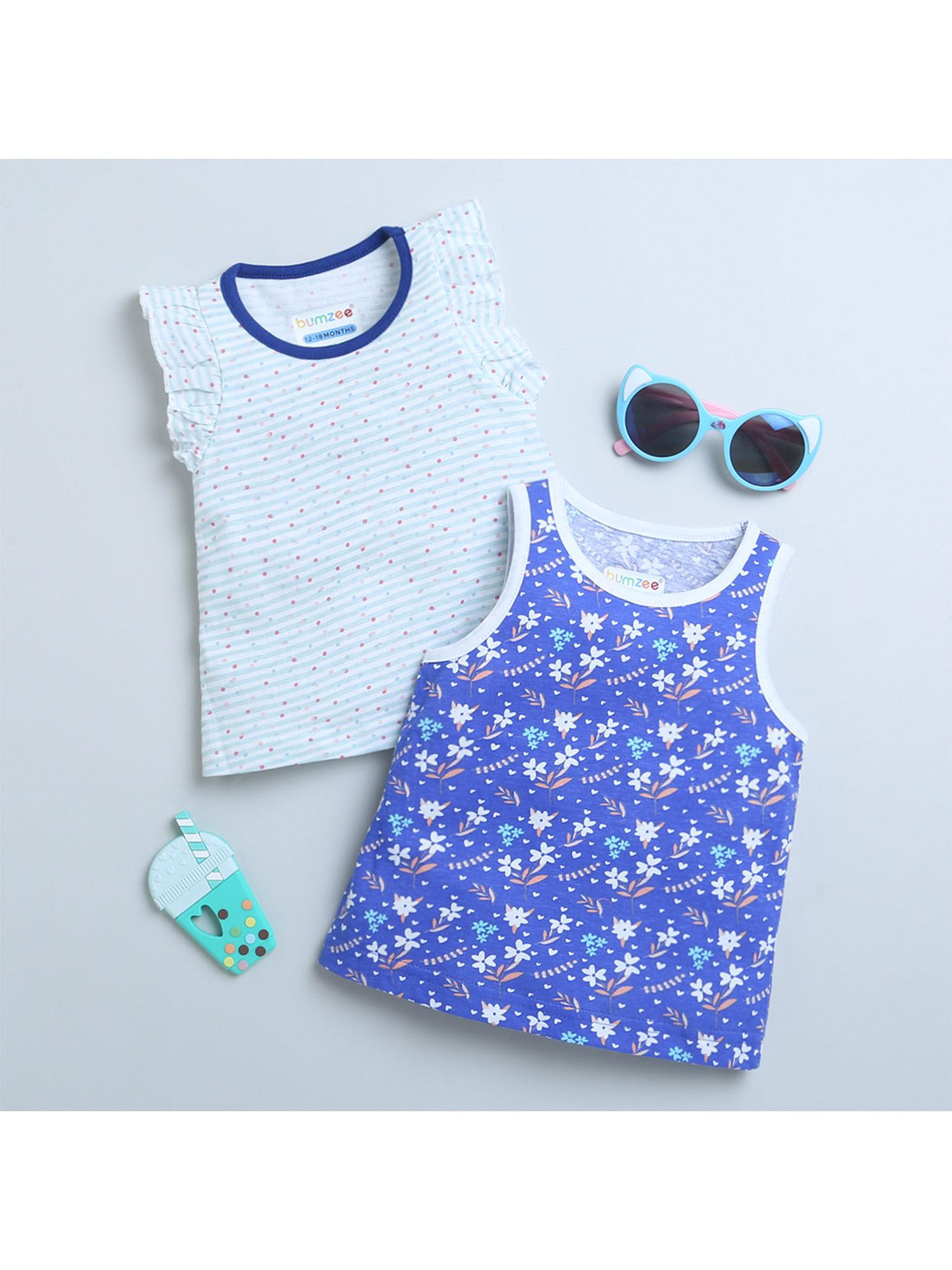 royal blue and white girls sleeveless top and tank top (set of 2)