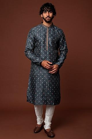 royal blue bandhani printed kurta set