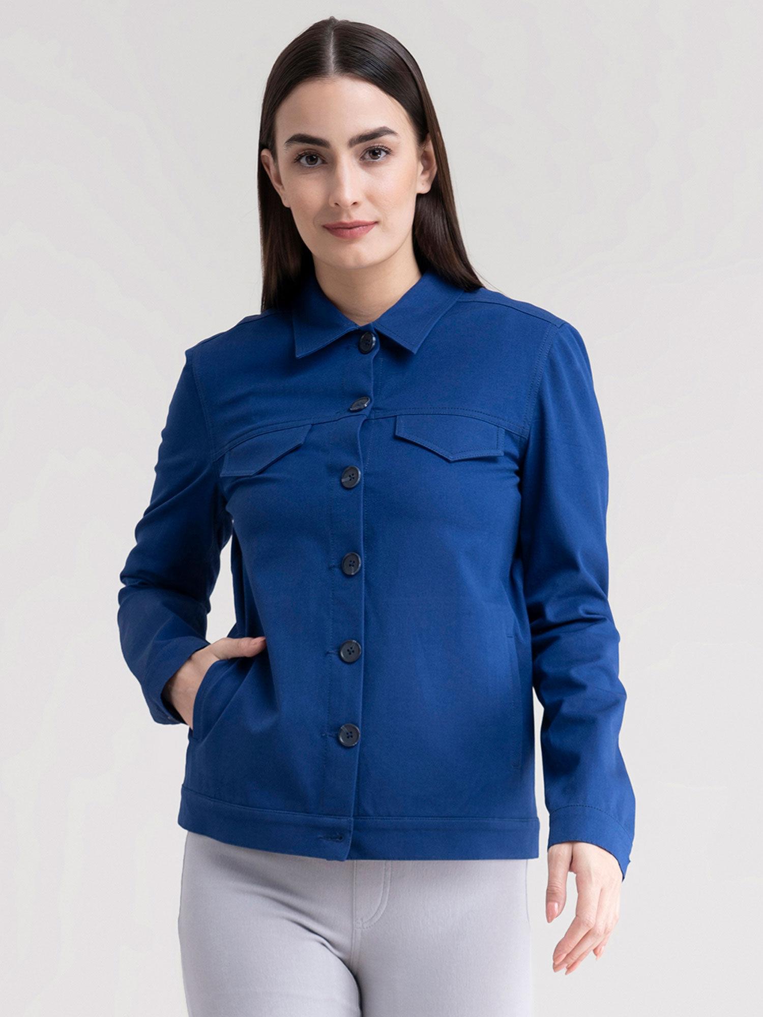 royal blue button down shacket