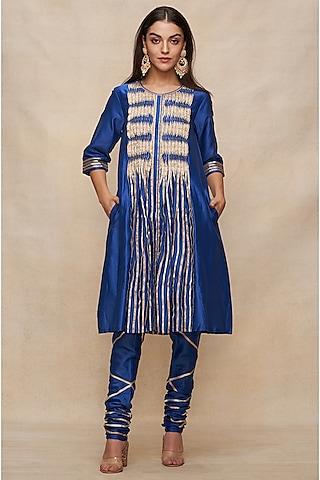 royal blue chanderi gota work gathered tunic