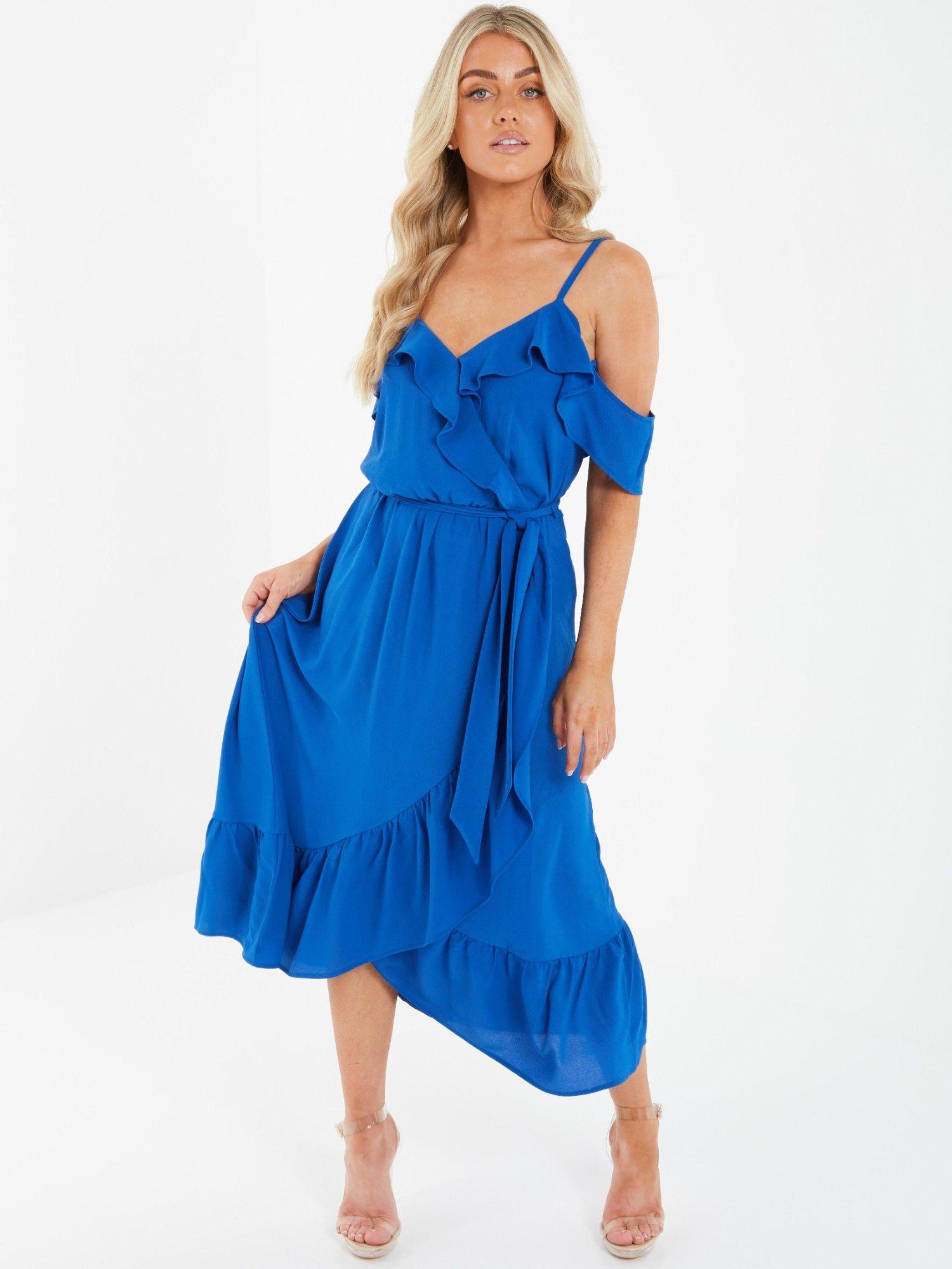 royal blue cold shoulder midi dress