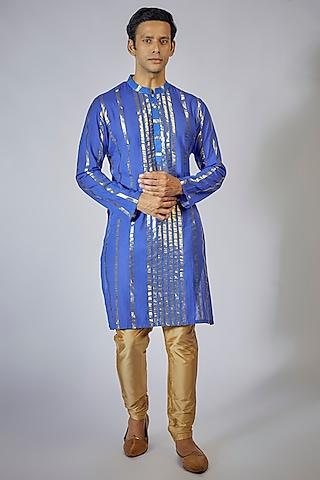 royal blue cotton gota striped kurta set