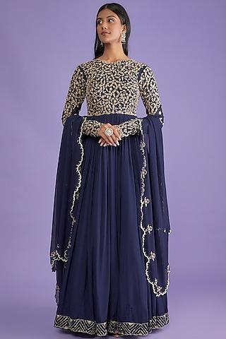 royal blue crepe & organza anarkali set