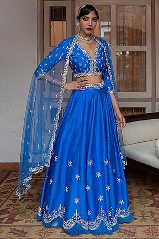 royal blue dupion silk pleated lehenga set